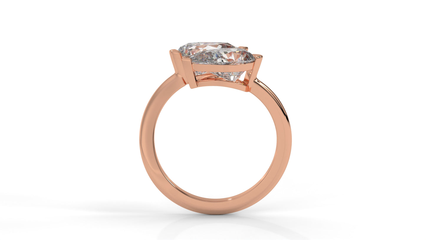 5.00 CTW Toi et Moi Diamond Ring in 14K Rose Gold with Pear-Shape Diamonds