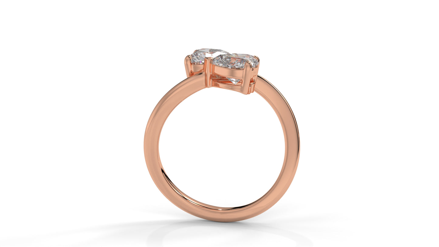 2.00 CTW Toi et Moi Diamond Ring in 14K Rose Gold with Heart Shape Diamonds
