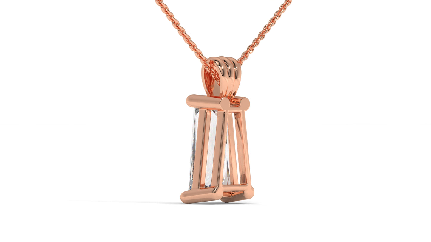 4.00 CTW Tapered Baguette Diamond Solitaire Pendant in 14K Rose Gold – Secure Claw-Prong Setting