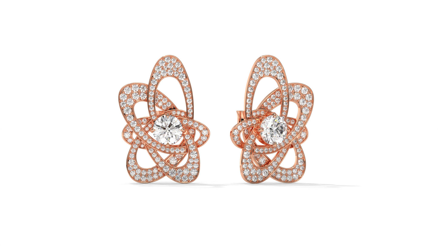 4.31 CTW Round Diamond Designer Stud Earrings in 14K Rose Gold In Pavé Setting