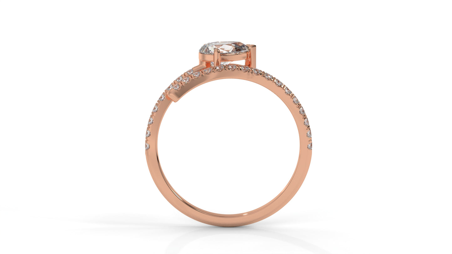 1.03 CTW Pear Diamond Wrap Ring in 14K Rose Gold with Pavé Band