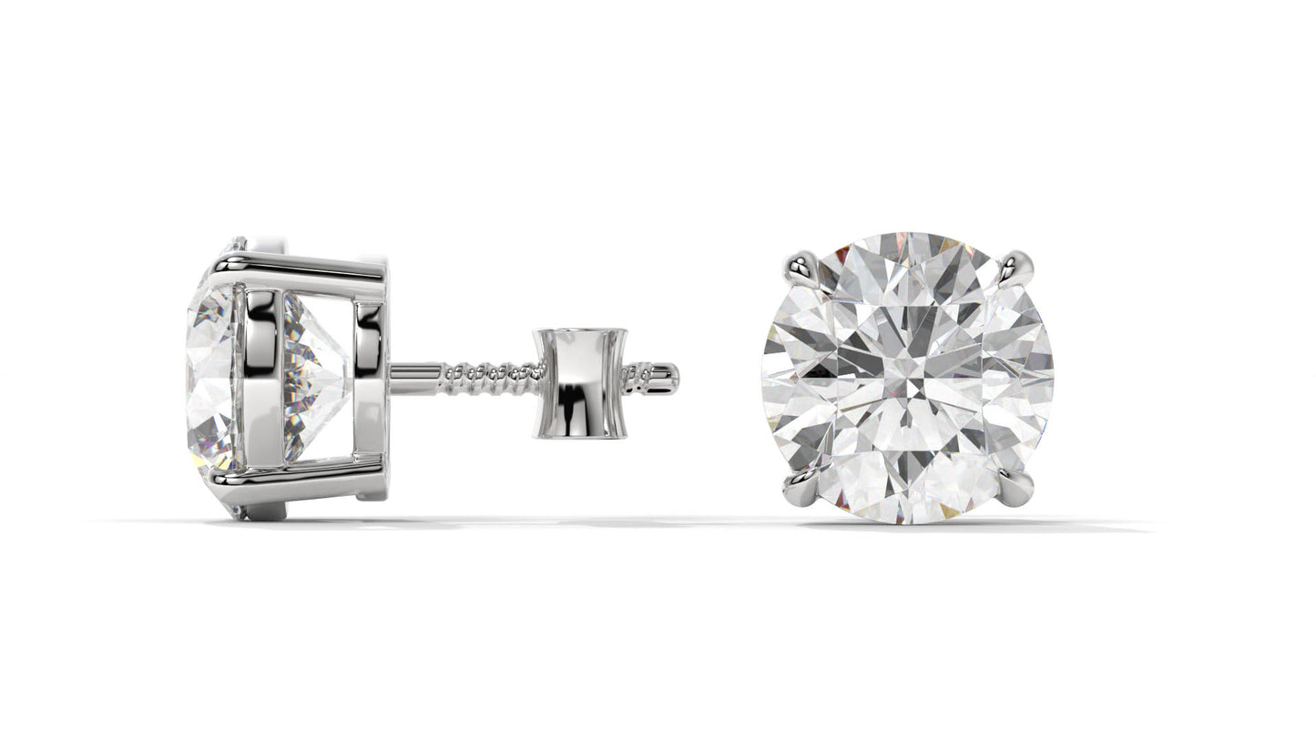 4 CTW Round Diamond Stud Earrings In 14K White Gold – Brilliant-Cut, Double-Prong Basket Setting