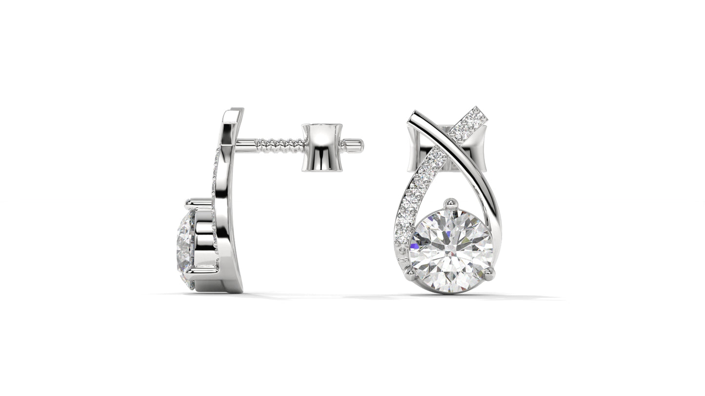 1.08 CTW Round Diamond Modern Drop Earrings in 14K White Gold