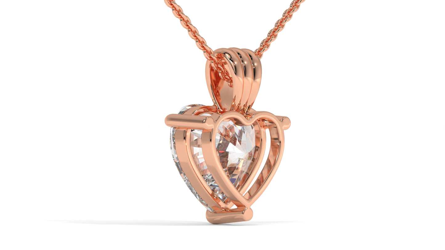 3.00 CTW Heart-Shaped Diamond Solitaire Pendant in 14K Rose Gold – Secure Claw-Prong Setting