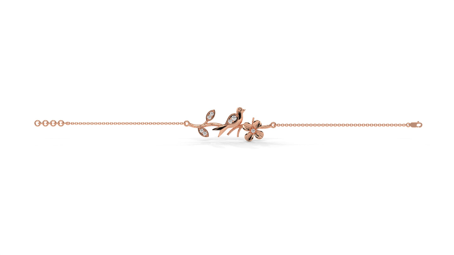 0.19 CTW Diamond Bird and Flower Bracelet in 14K Rose Gold