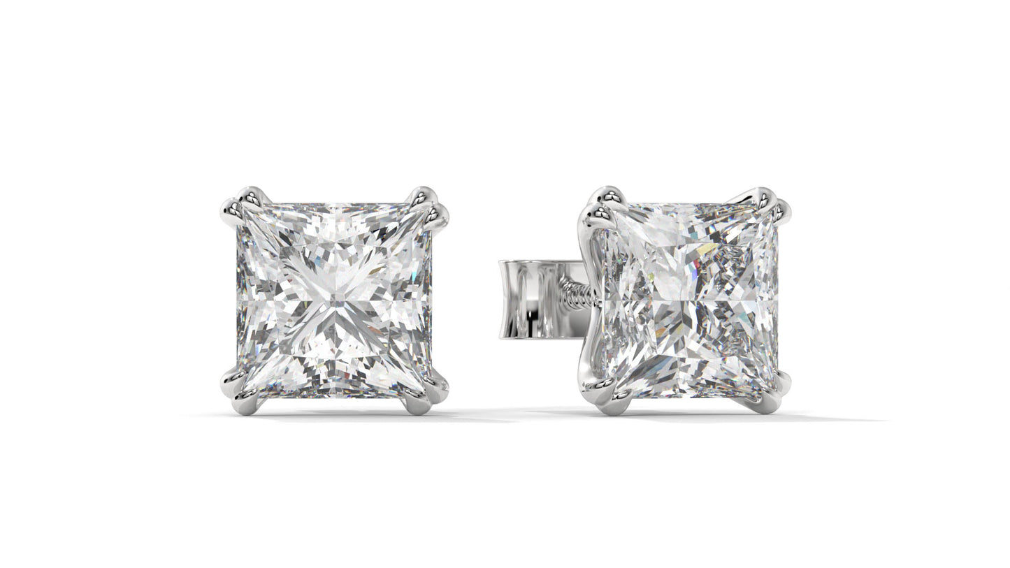3 CTW Princess-Cut Diamond Stud Earrings In 14K White Gold – Four-Prong Setting