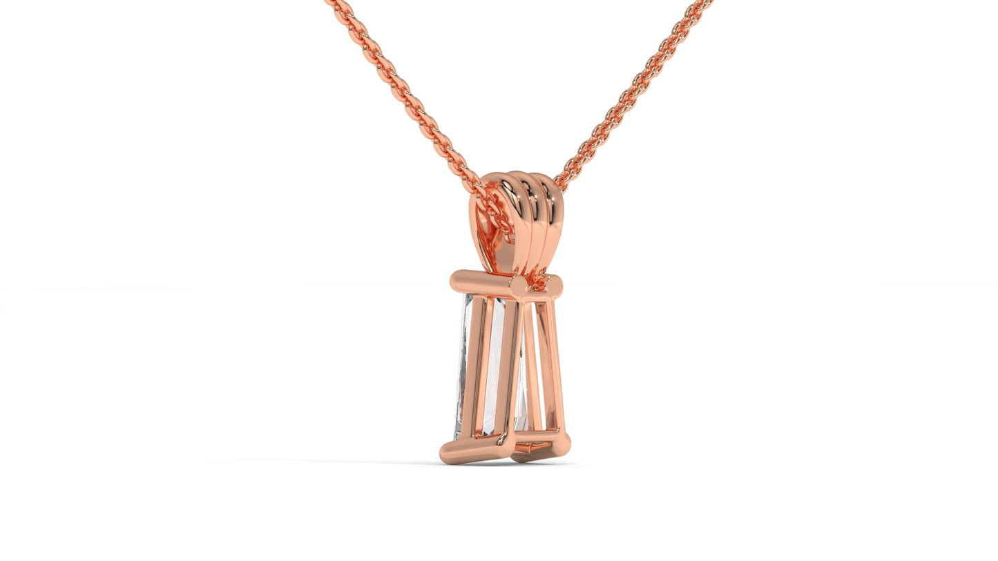 1.50 CTW Tapered Baguette Diamond Solitaire Pendant in 14K Rose Gold – Secure Claw-Prong Setting