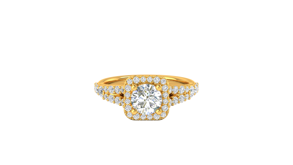 1.00 Carat Round-Cut Halo Engagement Ring With Pavé Diamond Band In 14K Yellow Gold