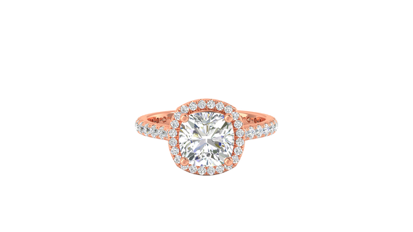 3 Carat Cushion-Cut Halo Engagement Ring With Pavé Diamond Band In 14K Rose Gold