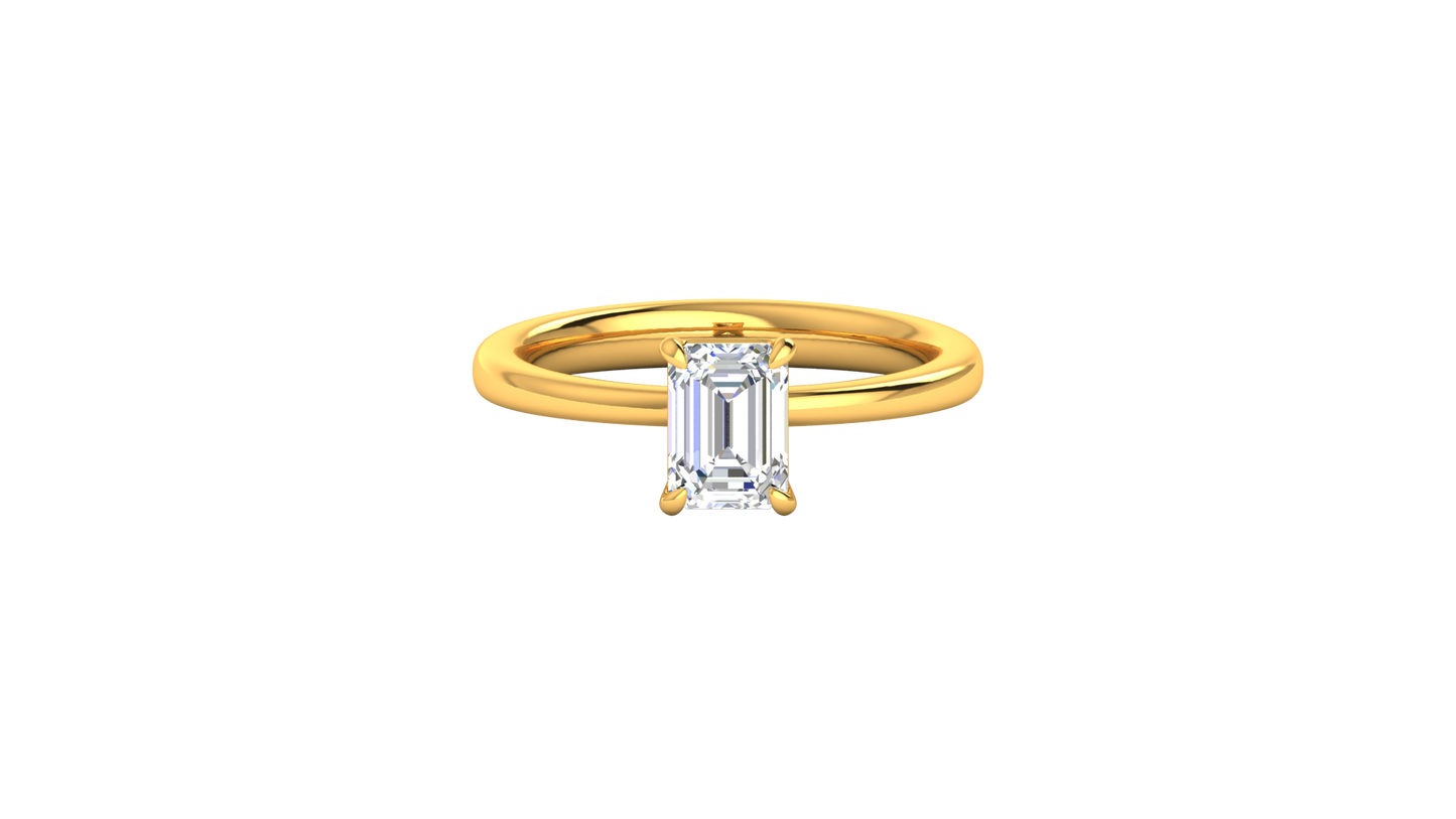 1.00 Ctw Emerald Cut Solitaire Engagement Ring Set In 14K Yellow Gold