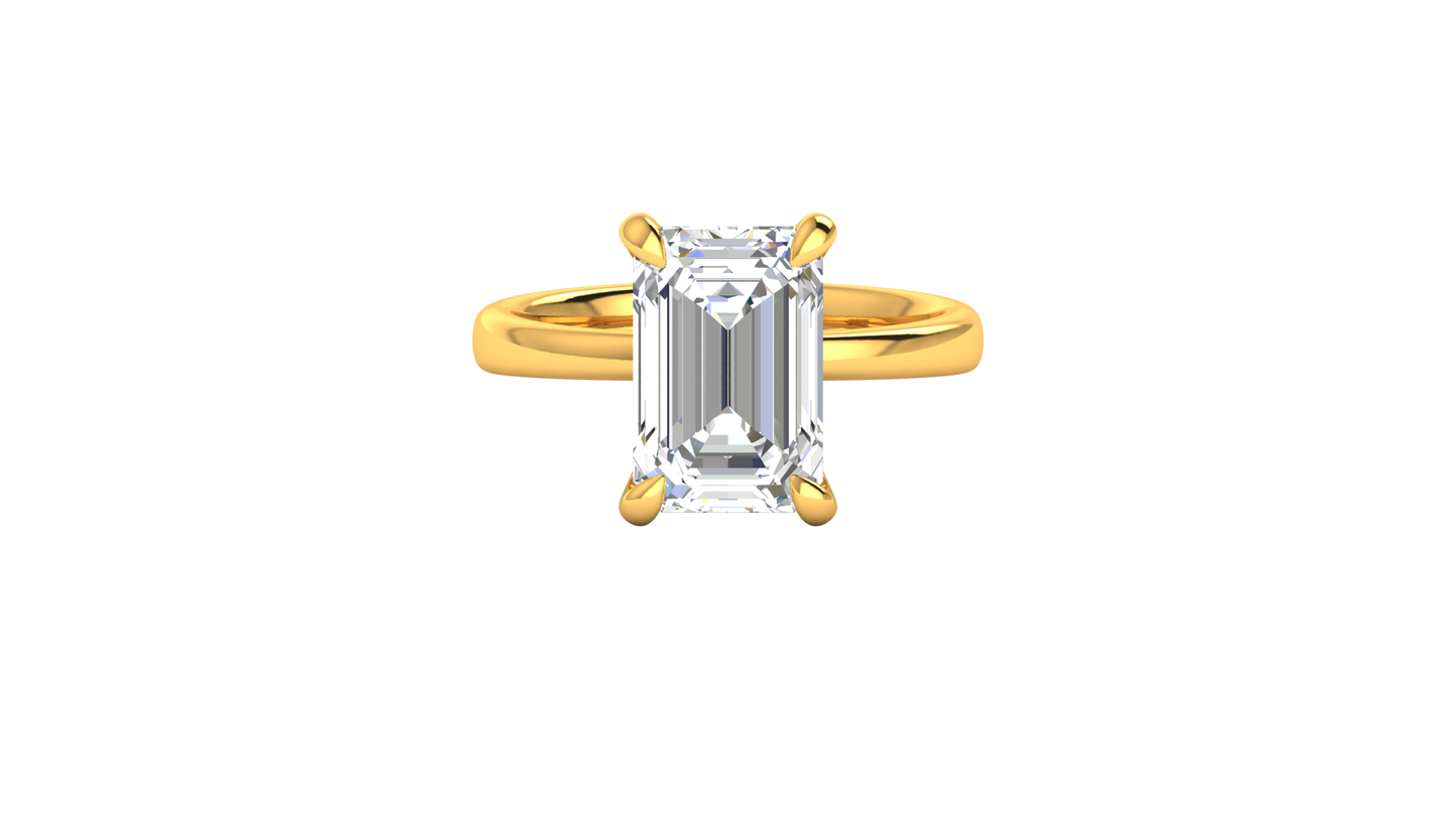 5.00 Ctw Emerald Cut Solitaire Engagement Ring Set In 14K Yellow Gold
