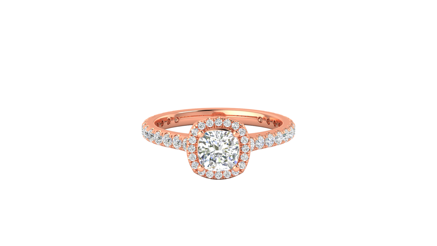1 Carat Cushion-Cut Halo Engagement Ring With Pavé Diamond Band In 14K Rose Gold