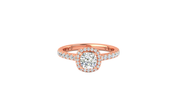 1 Carat Cushion-Cut Halo Engagement Ring With Pavé Diamond Band In 14K Rose Gold