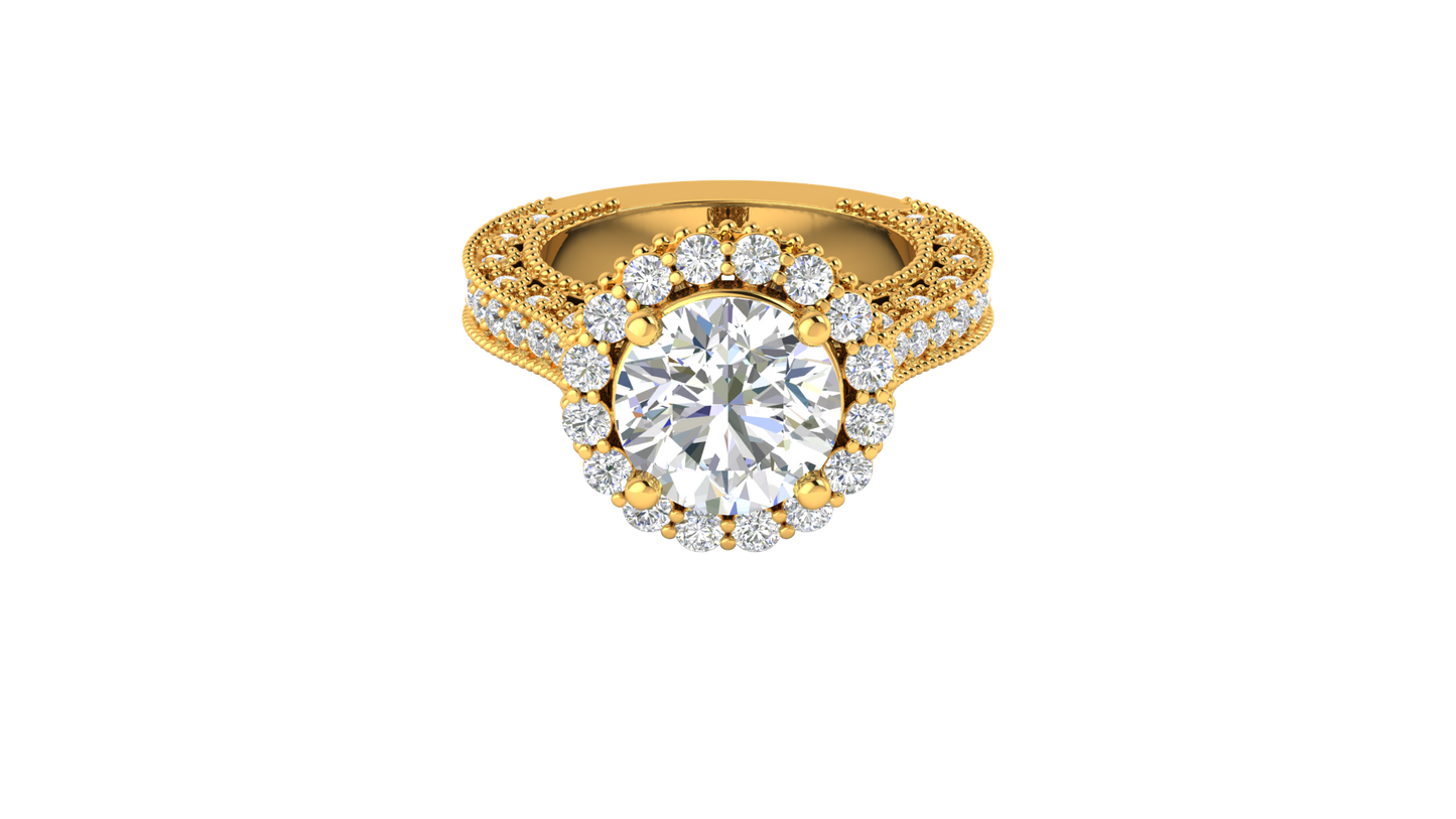 4 Carat Vintage Style Round Engagement Ring In 14K Yellow Gold