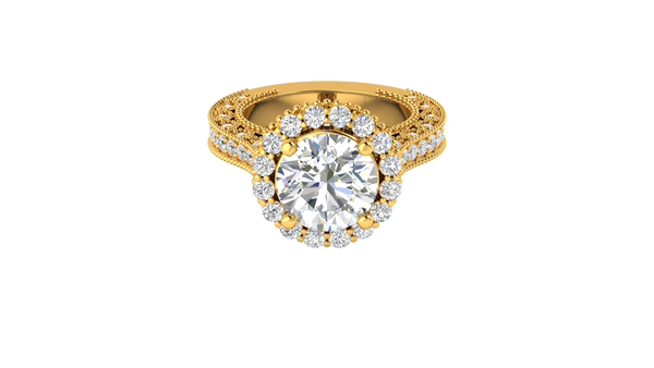 4 Carat Vintage Style Round Engagement Ring In 14K Yellow Gold