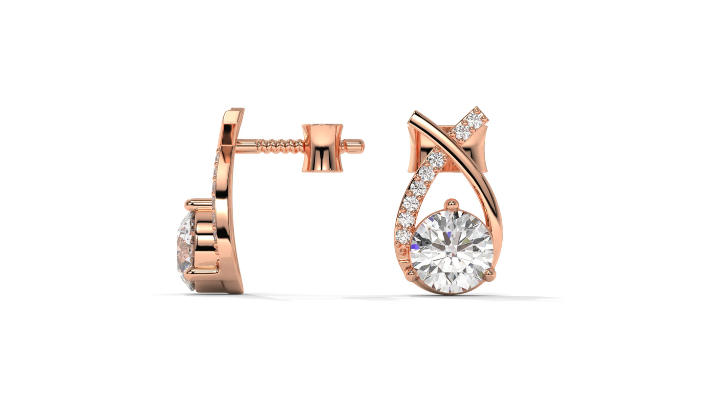 1.08 CTW Round Diamond Modern Drop Earrings in 14K Rose Gold