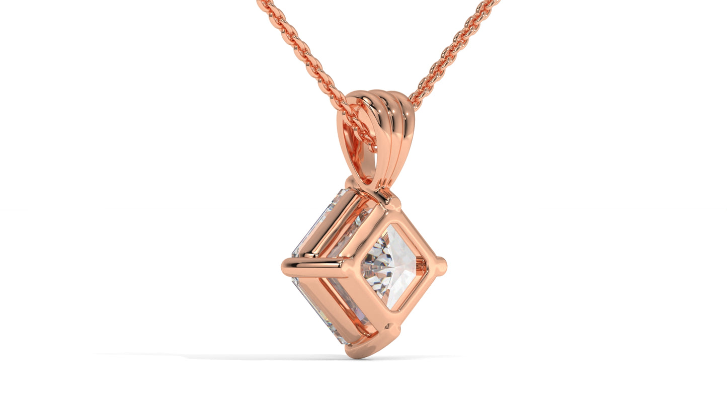 2.00 CTW Asscher-Cut Diamond Solitaire Pendant in 14K Rose Gold – Secure Claw-Prong Setting