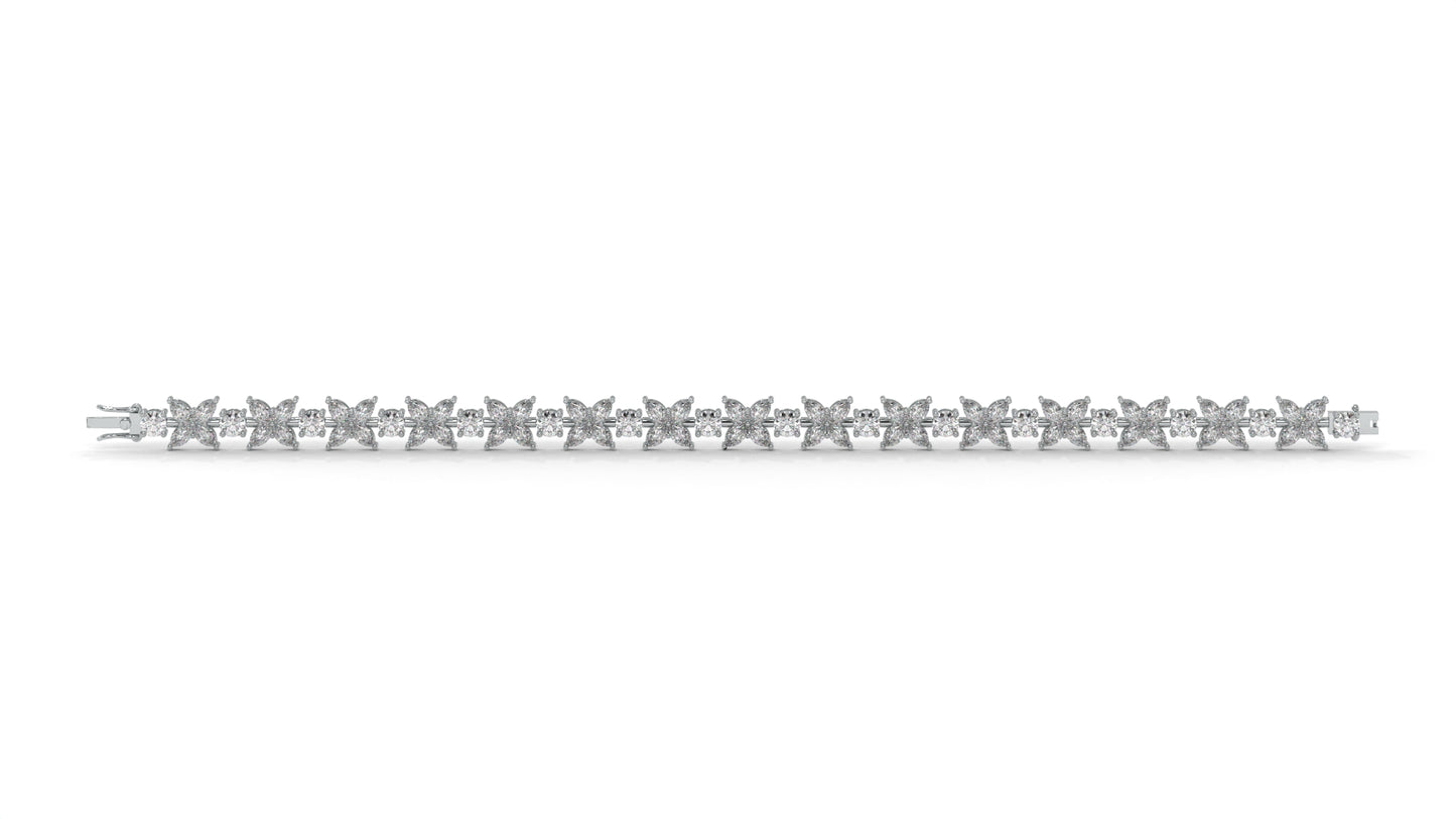 9.74 CTW Diamond Floral Bracelet in 14K White Gold - Elegant Nature-Inspired Design