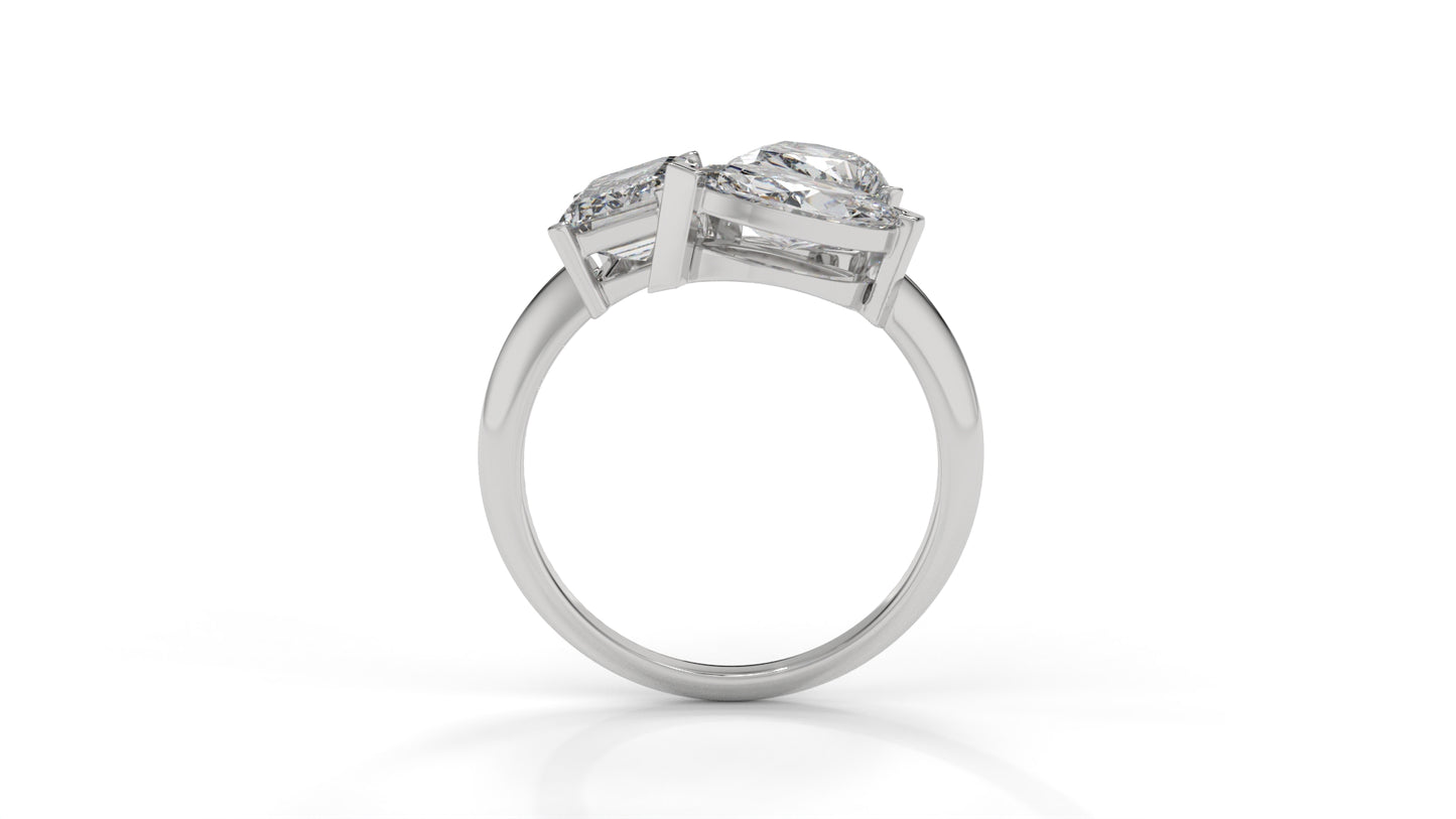3.00 CTW Three-Stone Toi et Moi Diamond Ring in 14K White Gold with Pear, Emerald, and Marquise Diamonds