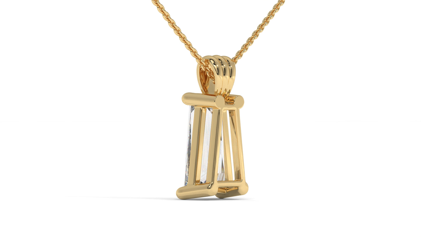 4.00 CTW Tapered Baguette Diamond Solitaire Pendant in 14K Yellow Gold – Secure Claw-Prong Setting