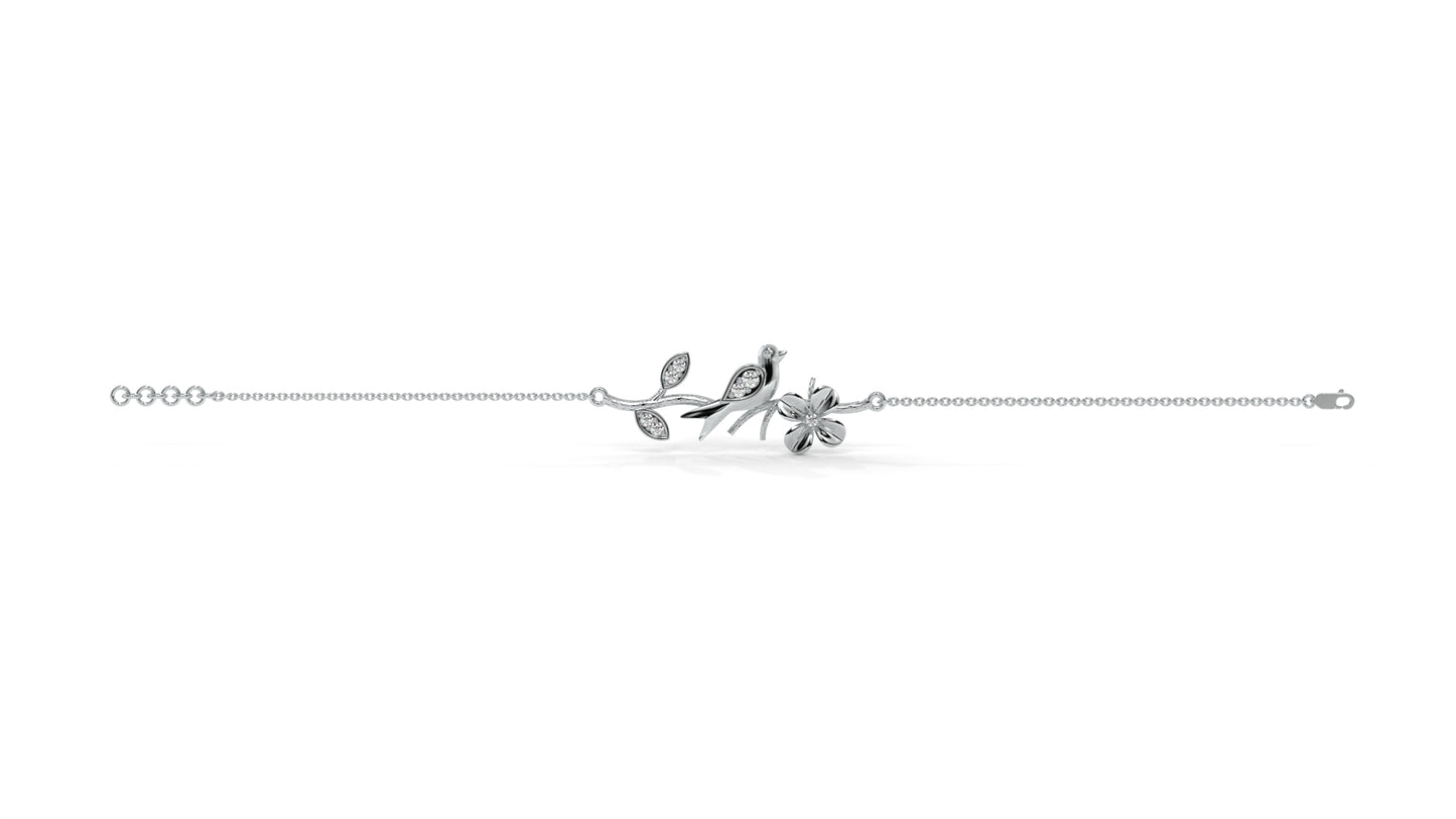 0.19 CTW Diamond Bird and Flower Bracelet in 14K White Gold