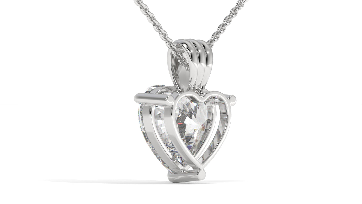 3.00 CTW Heart-Shaped Diamond Solitaire Pendant in 14K White Gold – Secure Claw-Prong Setting