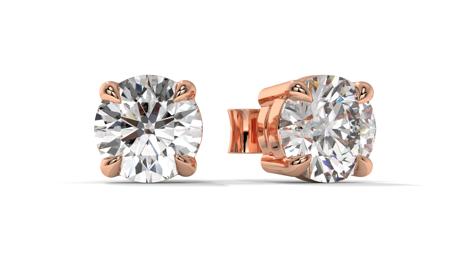 6 CTW Round Diamond Stud Earrings In 14K Rose Gold – Brilliant-Cut Solitaire, Four-Prong Setting