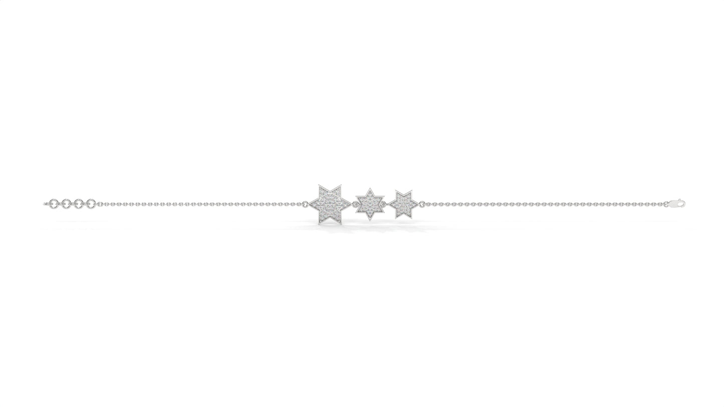 0.45 CTW Diamond Star Bracelet in 14K White Gold – Triple Star Pavé Design