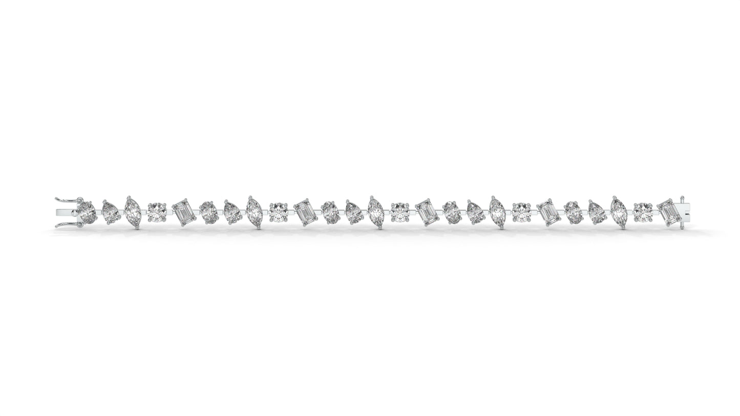 12.50 CTW Mixed Shape Diamond Bracelet in 14K White Gold – Round, Emerald, Oval, Pear & Marquise Cut
