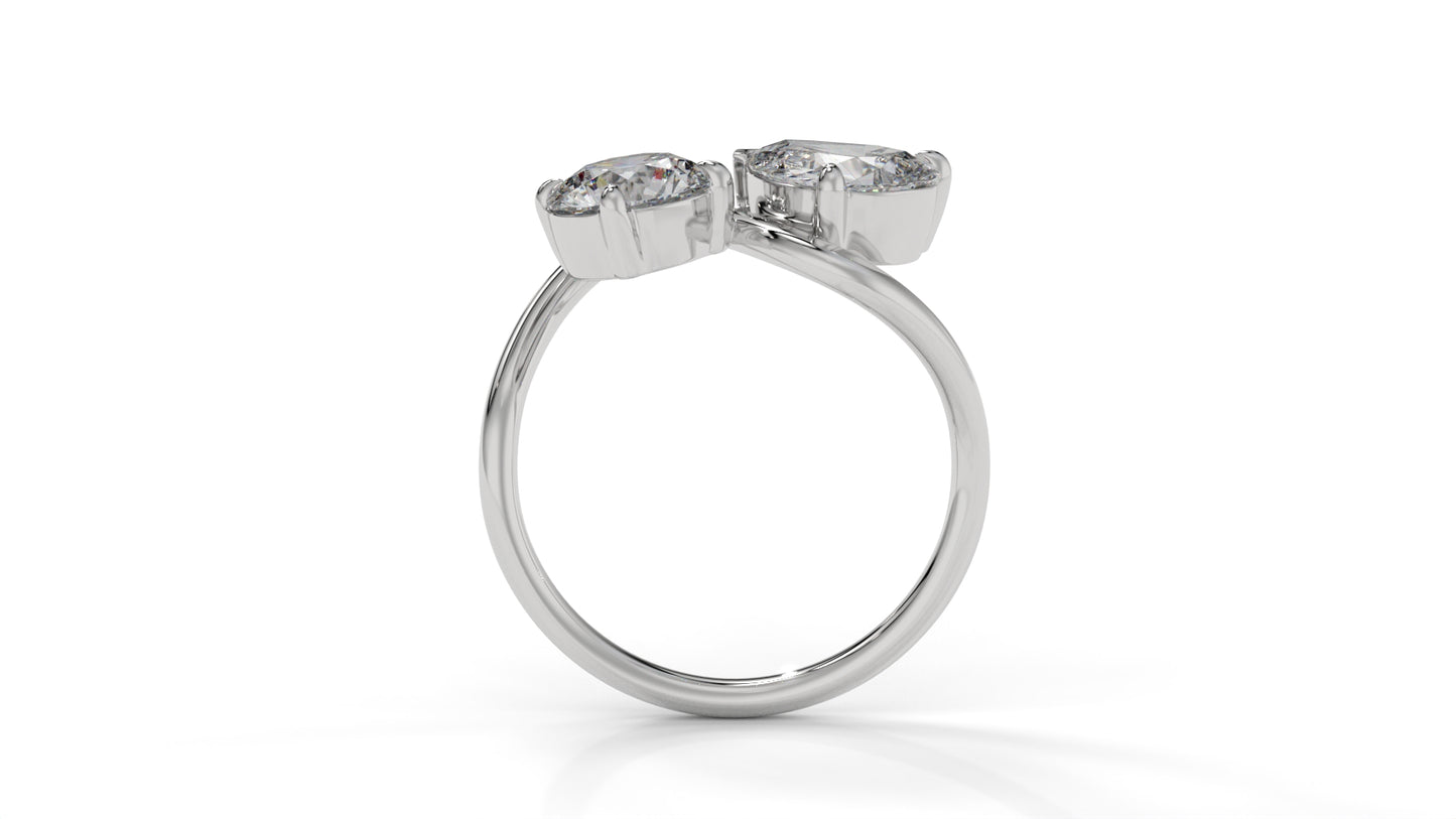 2.50 CTW Toi et Moi Diamond Ring in 14K White Gold with Round and Pear Cut Diamonds