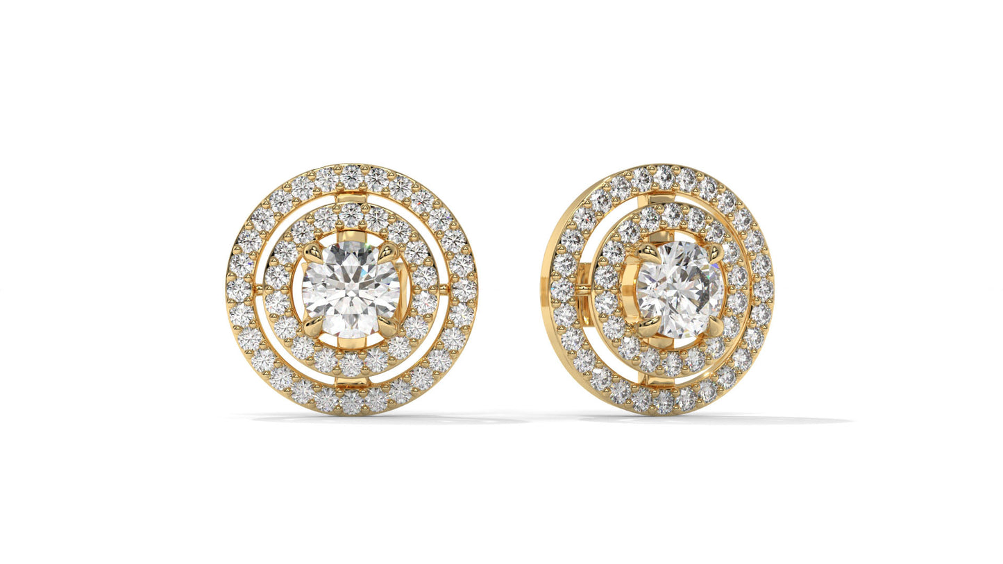 1.92 CTW Round Diamond Double-Halo Stud Earrings in 14K Yellow Gold