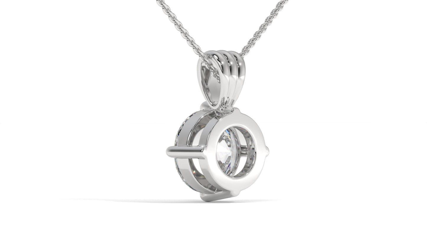 3.00 CTW Round Diamond Four-Prong Solitaire Pendant in 14K White Gold – Secure Claw-Prong Setting