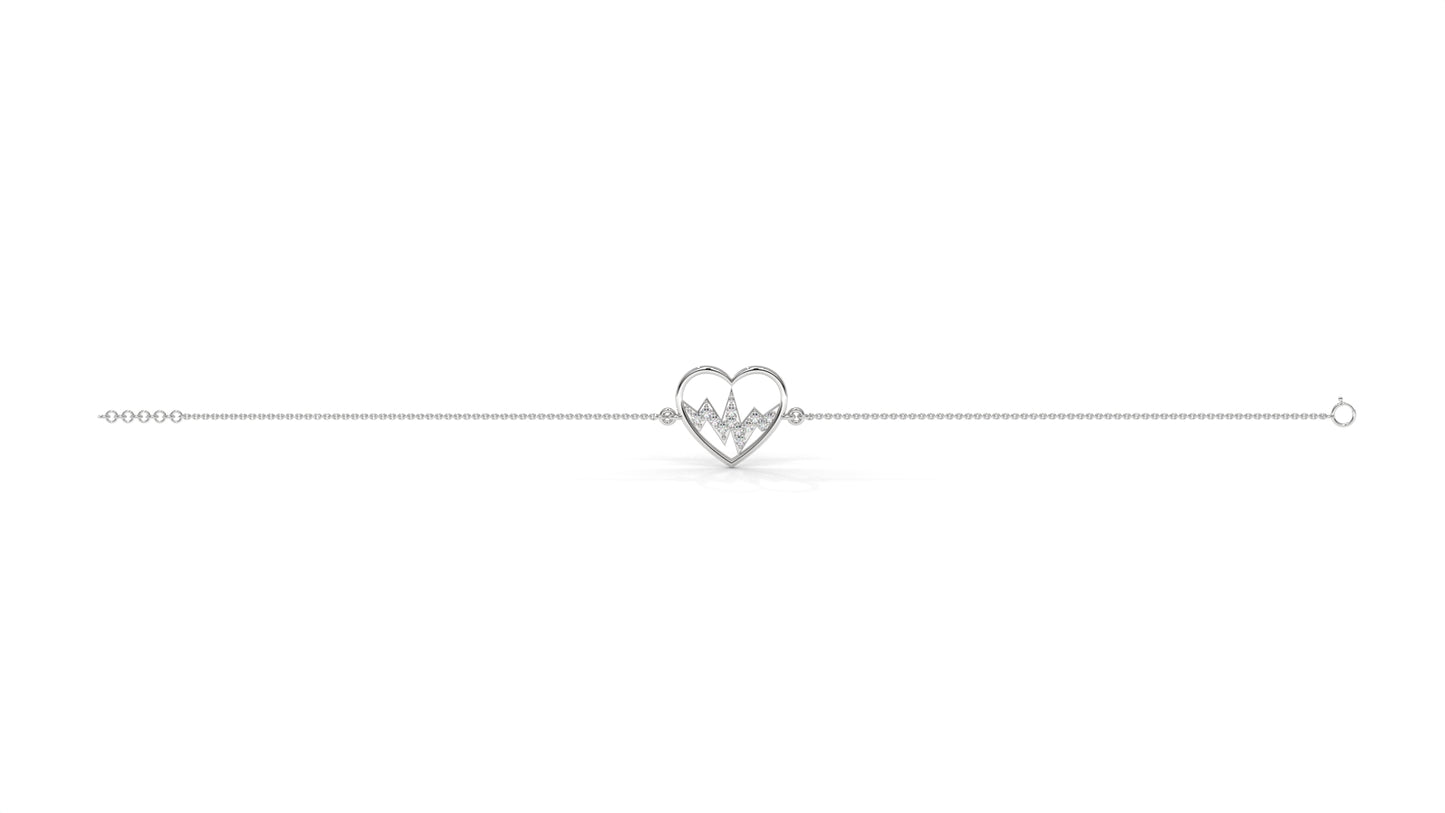 0.11 CTW Diamond Heartbeat Bracelet in 14K White Gold – Heart Outline Design