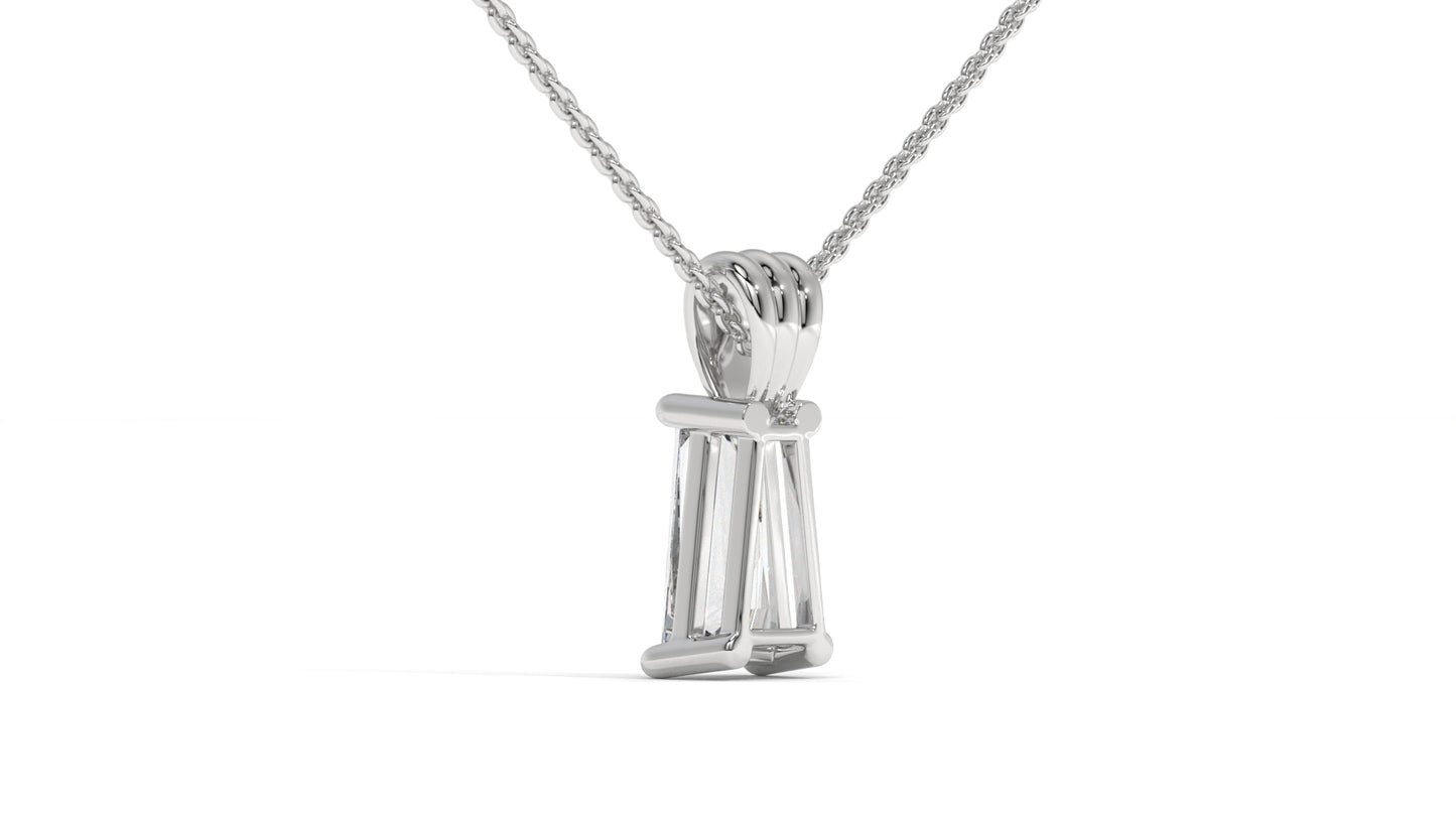 1.50 CTW Tapered Baguette Diamond Solitaire Pendant in 14K White Gold – Secure Claw-Prong Setting