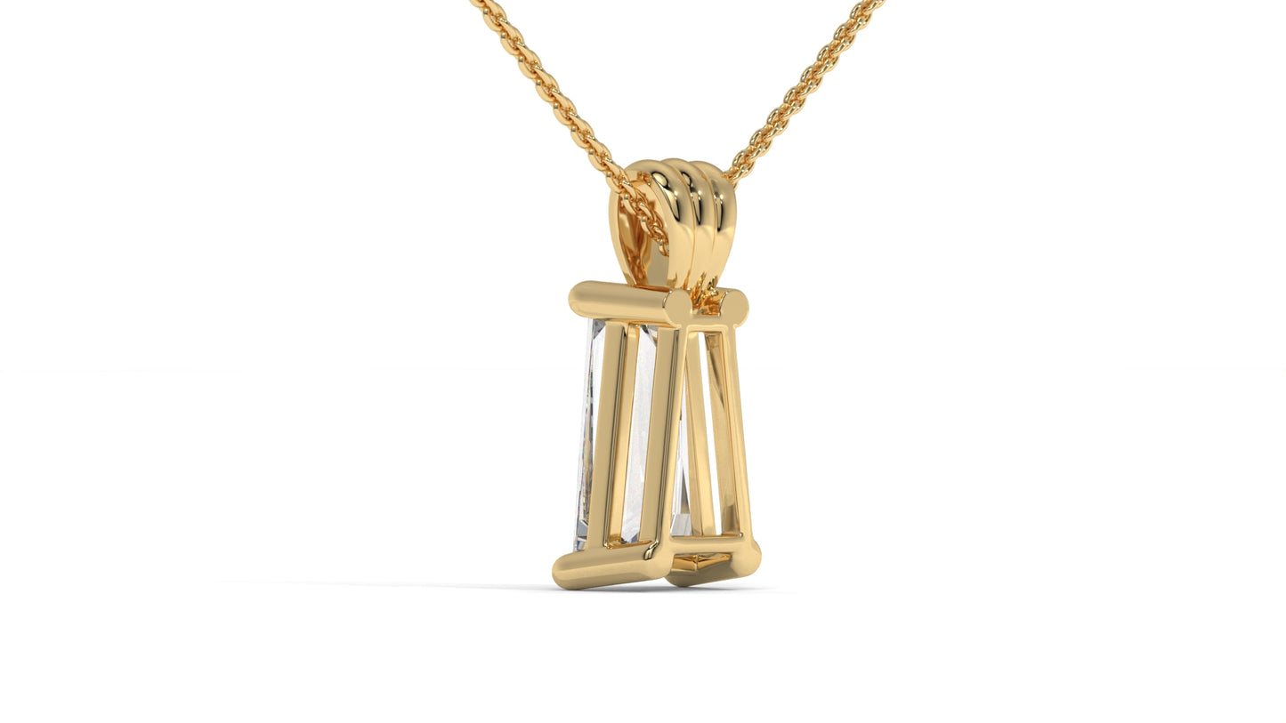 3.00 CTW Tapered Baguette Diamond Solitaire Pendant in 14K Yellow Gold – Secure Claw-Prong Setting