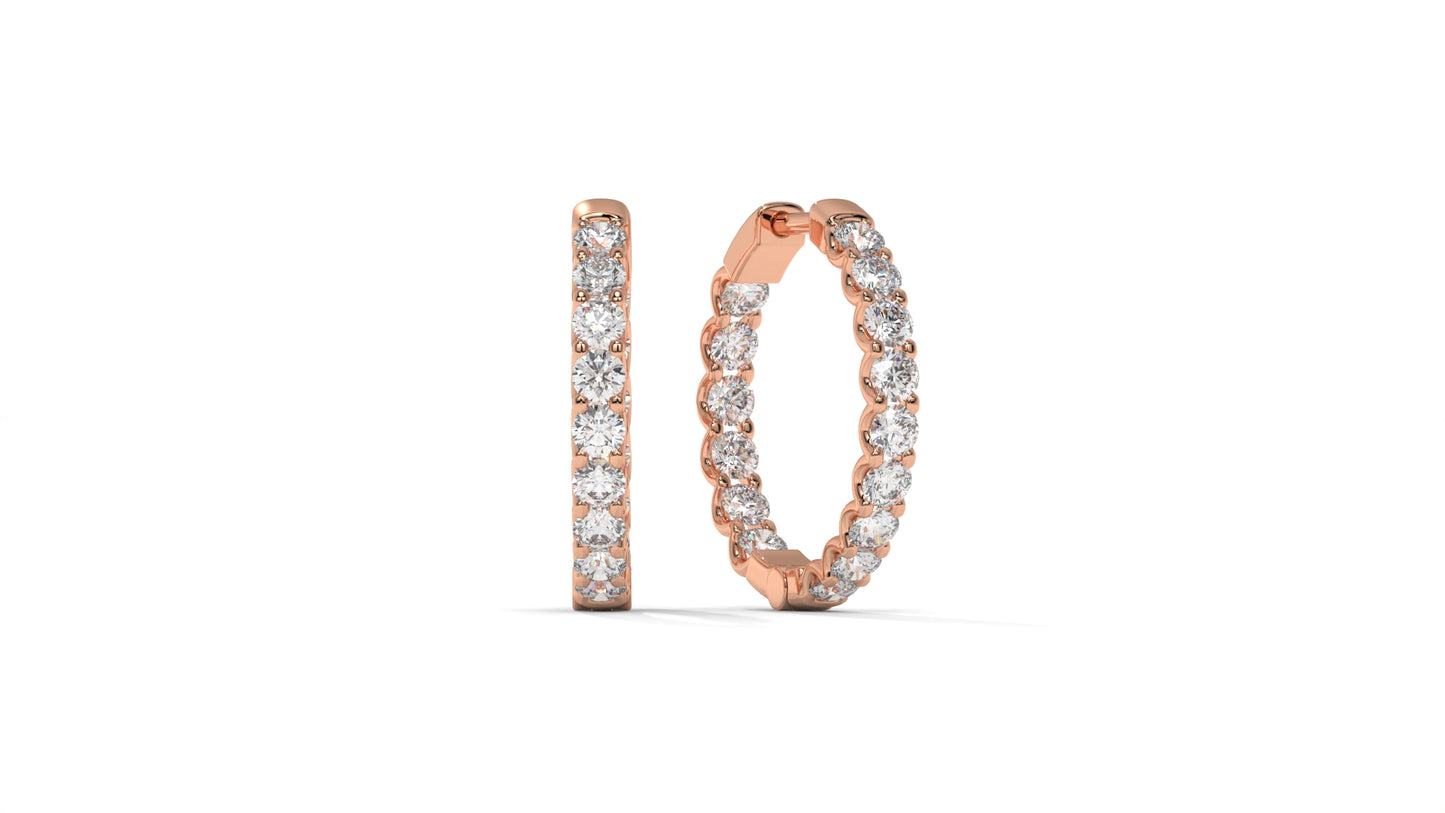 1.56 CTW Round Diamond Hoop Earrings in 14K Rose Gold