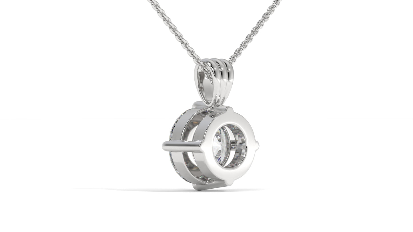 2.50 CTW Round Diamond Four-Prong Solitaire Pendant in 14K White Gold – Secure Claw-Prong Setting
