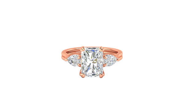 3 Carat Radiant Cut Engagement Ring With Pear Shaped Side Stones In 14K Rose Gold