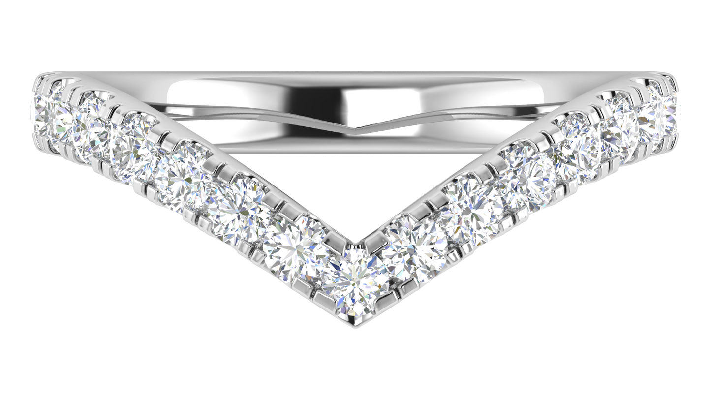 0.68 Ctw Elegant Diamond Chevron Ring Set In 14K White Gold