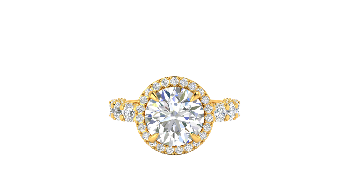 4.00 Carat Round-Cut Halo Engagement Ring With Pavé Diamond Band In 14K Yellow Gold