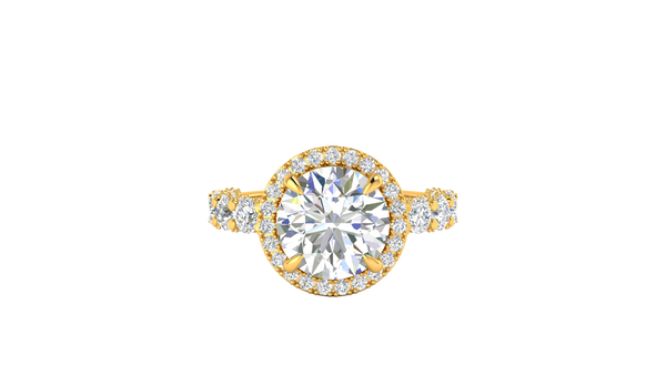4.00 Carat Round-Cut Halo Engagement Ring With Pavé Diamond Band In 14K Yellow Gold