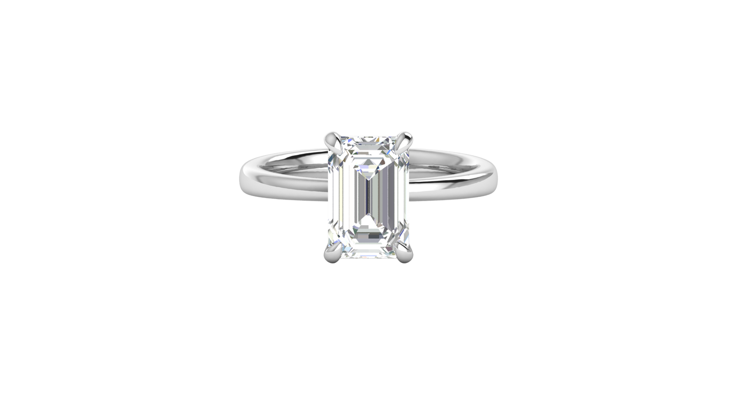3.00 Ctw Emerald Cut Solitaire Engagement Ring Set In 14K White Gold