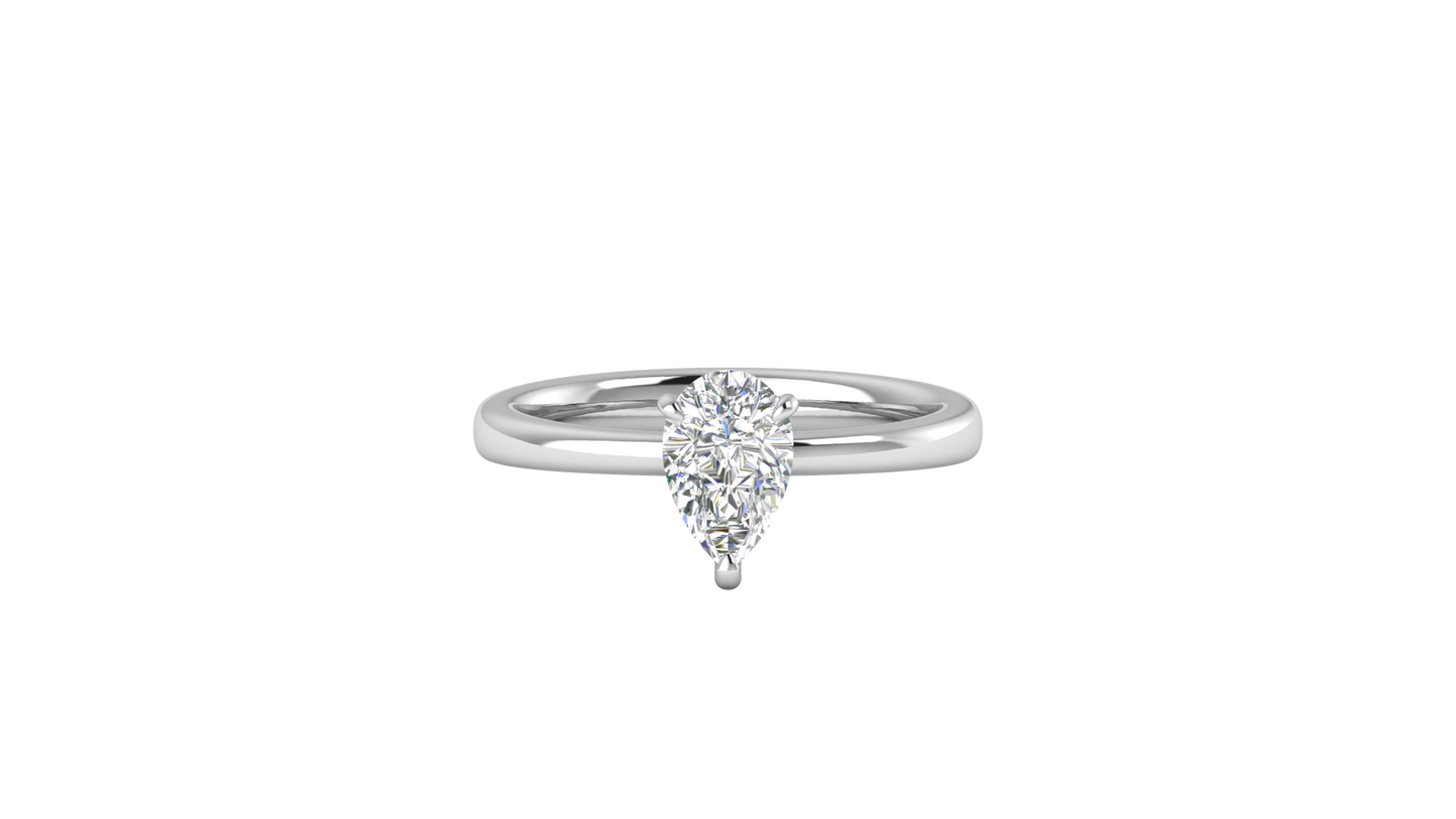 1.00 Ctw Pear Cut Solitaire Engagement Ring Set In 14K White Gold