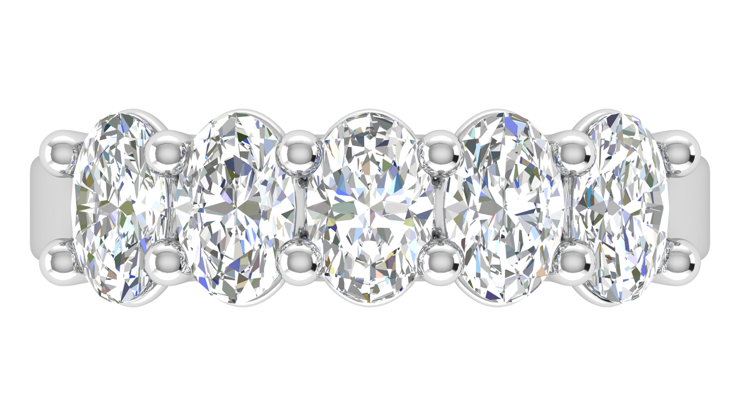 2.00 Ctw Luxurious Oval Cut Five-Stone Wedding Band With U-Shape Prong Setting In 14K White Gold