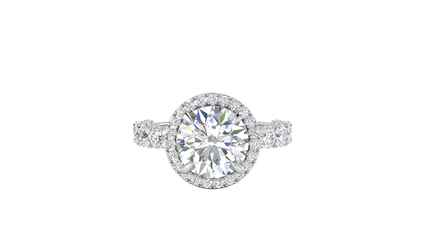 4.00 Carat Round-Cut Halo Engagement Ring With Pavé Diamond Band In 14K White Gold