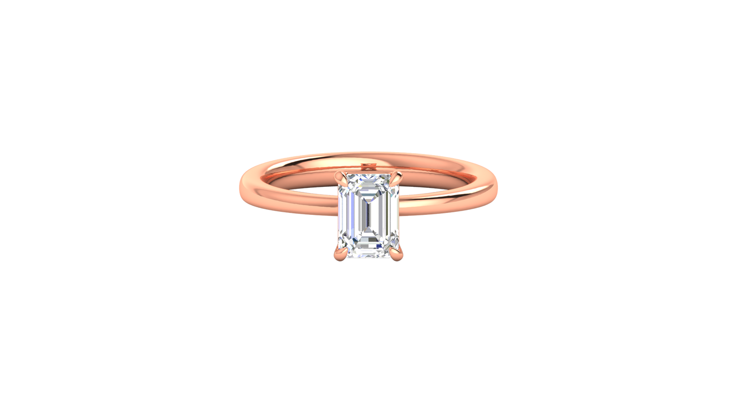 1.00 Ctw Emerald Cut Solitaire Engagement Ring Set In 14K Rose Gold