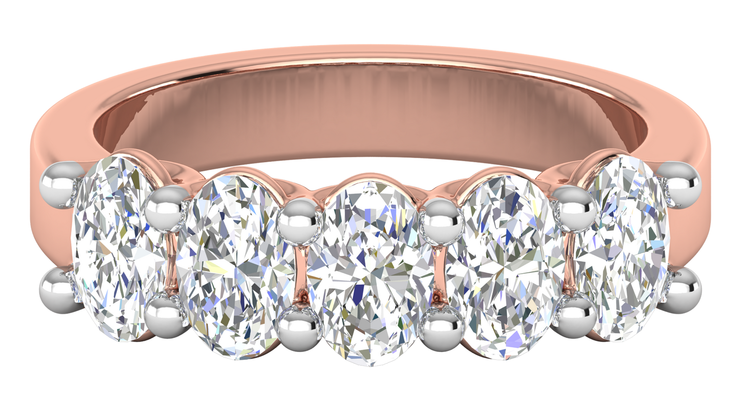 2.00 Ctw Luxurious Oval Cut Five-Stone Wedding Band With U-Shape Prong Setting In 14K Rose Gold