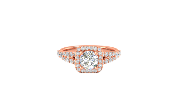 1.00 Carat Round-Cut Halo Engagement Ring With Pavé Diamond Band In 14K Rose Gold