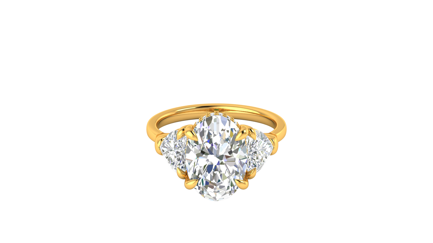 4 Carat Oval Cut Engagement Ring With Heart Shape Side Stones In 14K Yellow Gold