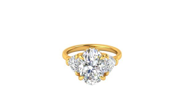 4 Carat Oval Cut Engagement Ring With Heart Shape Side Stones In 14K Yellow Gold